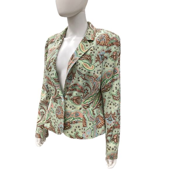 NWT J.McLaughlin Blazer Womens SZ12 Silk Cotton Spandex Blend Floral Print Green - Picture 2 of 5